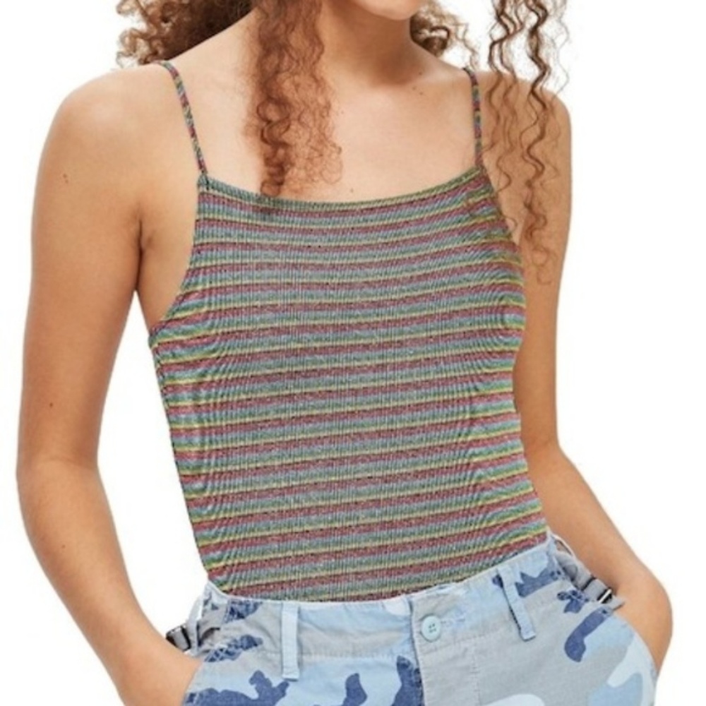 NWT Top Shop Metallic Stripe Bodysuit 12